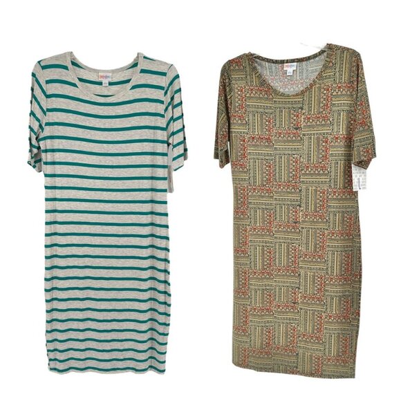 LuLaRoe Retired Julia Bundle of 2 L Dresses all NWT Multicolors - Picture 1 of 7